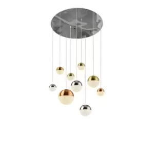 image of Searchlight Lighting - Searchlight PLANETS - 9 Light Ceiling Pendant, Copper, Chrome, Satin Brass Caps & Crystal Sand