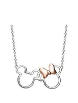 image of Disney Mickey and Minnie Linking Sterling Silver and Rose Gold Bow Necklace, One Colour, Women