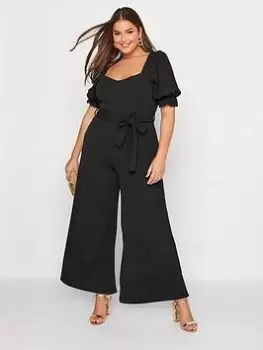 image of Yours Sweetheart Puff Sleeve Jumpsuit - Black, Size 26-28, Women