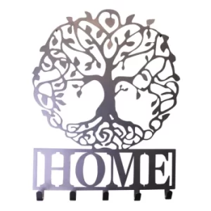 Image of Silver Metal Wall Plaque Tree of Life Featuring Hooks