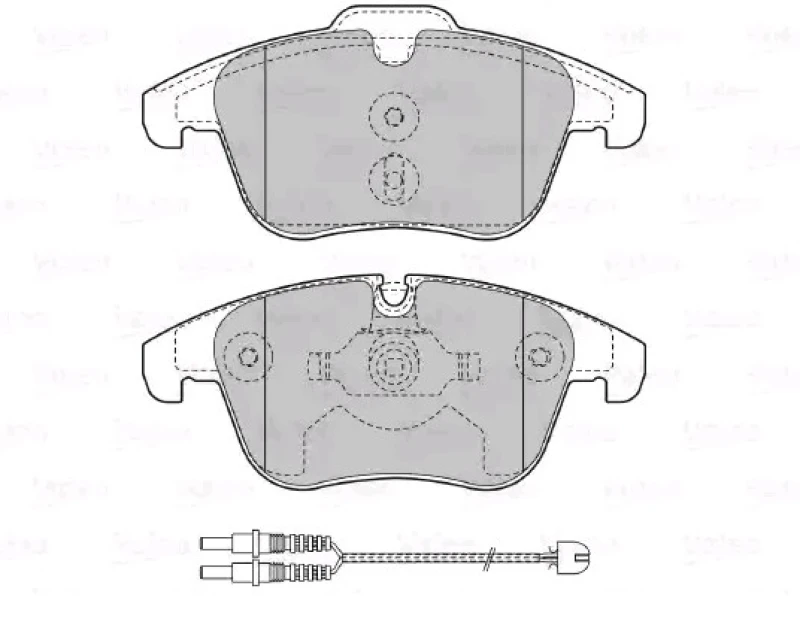 Image of VALEO 601147 Brake pad set Front Axle, with integrated wear warning contact, with anti-squeak plate Brake Pad Set,disc brake (402)