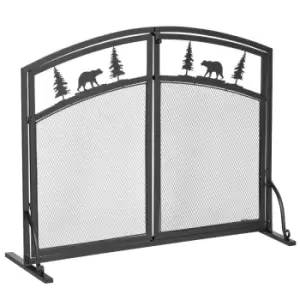 Image of Homcom Fire Guard With Double Doors Metal Mesh Fireplace Screen