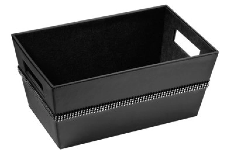 Image of Premier Housewares Diamante Black Faux Leather Rectangular Storage Box Black