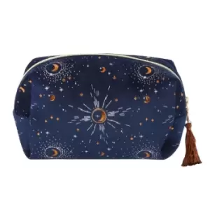 image of Blue Crescent Moon Tasseled Makeup Bag