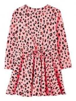 Image of Joules Girls Fiona Leopard Print Jersey Dress - Pink