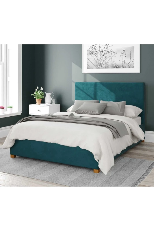 Image of Aspire Aspire Garland Upholstered Ottoman Storage Bed, Plush Velvet Fabric in Emerald Size: Single Emerald Single Unisex 5057632180438