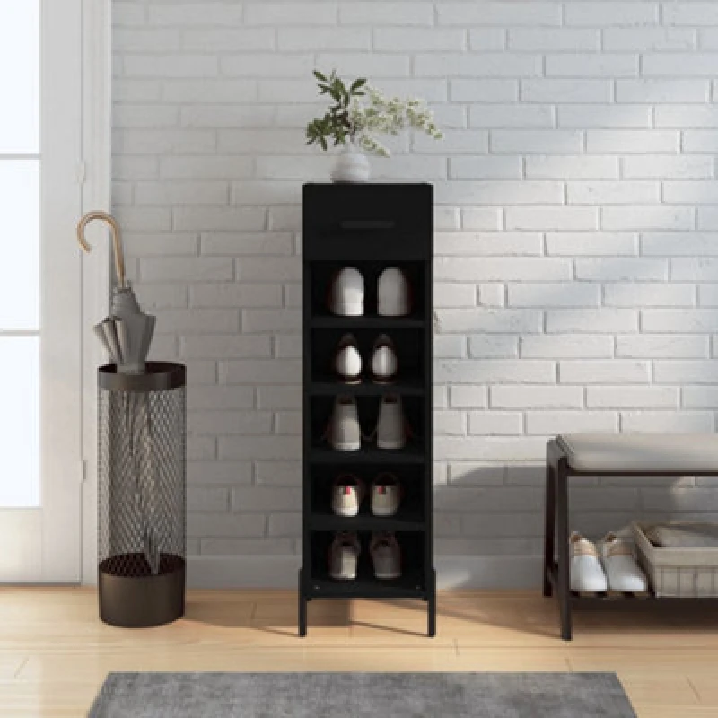 Image of VIDAXL Shoe Cabinet Black 30x35x105cm Engineered Wood Vidaxl 8720845430825