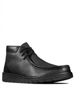 Image of Clarks Youth Mendip Loop Lace Up Boots - Black Leather, Size 5.5 Older