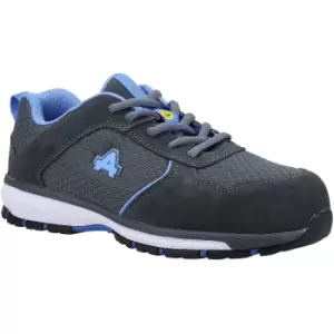 Image of Amblers Womens/Ladies AS720C Suede Safety Shoes (3 UK) (Grey/Blue)
