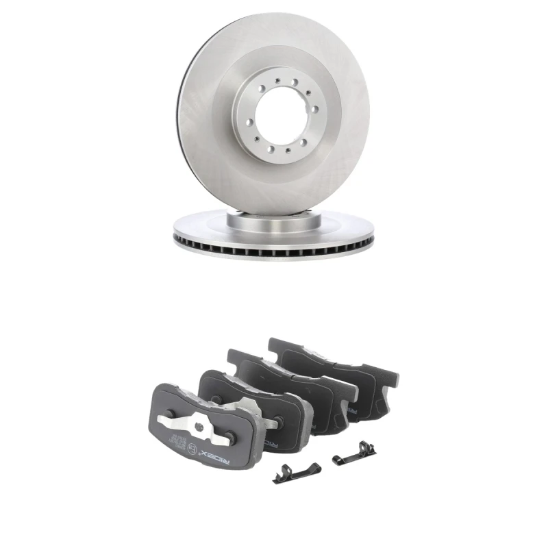 Image of RIDEX 3405B3178 Brake disc and pads set Front Axle, Brake Disc Type: internally vented, with acoustic wear warning, with anti-squeak plate Low-Metalli