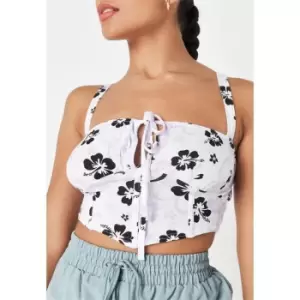 image of Missguided Petite Floral Print Tie Detail Corset Crop Top - White