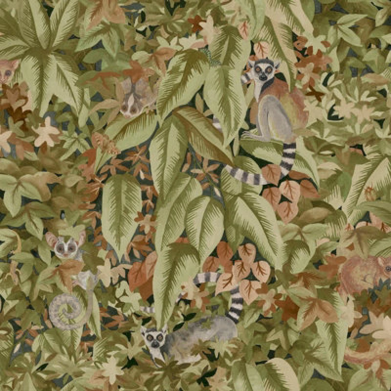Image of Holden Decor Lemur Leaves Wallpaper Rust / Green Holden 14312