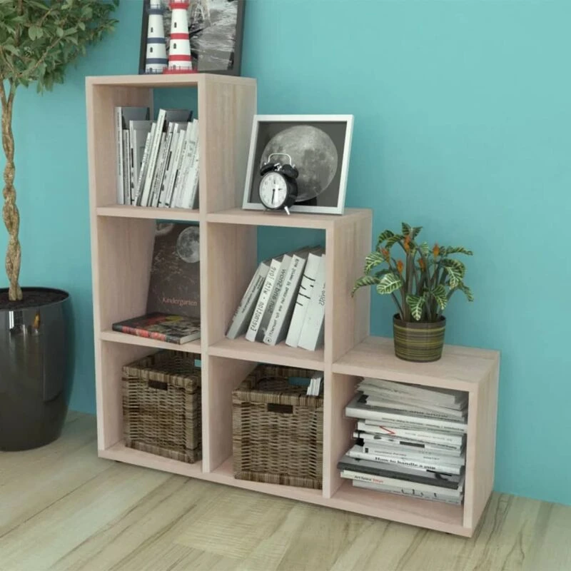 Image of vidaXL Staircase Bookcase/Display Shelf 107cm Oak Home Storage Box Unit Cubes