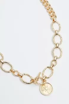 image of Recycled Gold Textured Lariat Chain Medallion Necklace