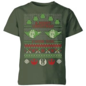 Image of Star Wars Merry Christmas I Wish You Knit Kids Christmas T-Shirt - Forest Green - 11-12 Years