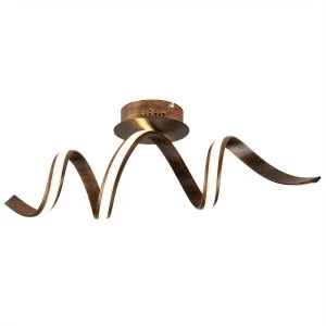 Image of Integrated LED Semi Flush Ceiling Light Rustic Brown