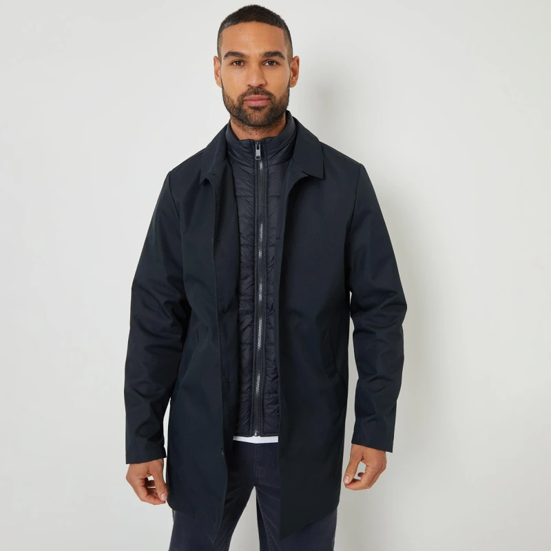 Image of Threadbare Collared Mock Layer Mac Coat Navy