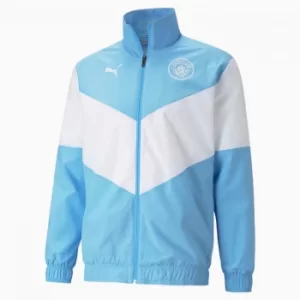Image of PUMA x First Mile Man City Prematch Mens Football Jacket, Light Blue/White, size Medium, Clothing