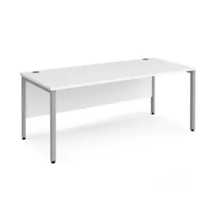 image of Office Desk 1800mm Rectangular Desk With Bench Leg White Tops With Silver Frames Maestro 25