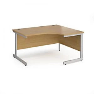 image of Dams International Right Hand Ergonomic Desk with Oak Coloured MFC Top and Silver Frame Cantilever Legs Contract 25 1400 x 1200 x 725 mm