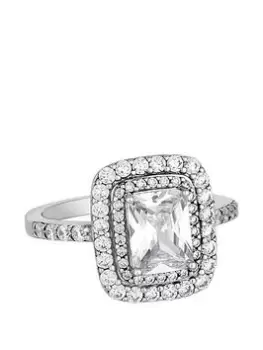 image of Simply Silver Sterling Silver 925 Cubic Zirconia Emerald Cut Halo Ring