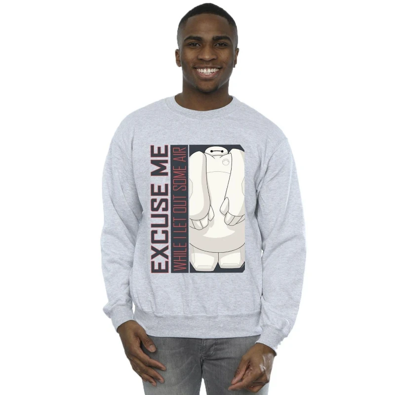 Image of Disney Men Big Hero 6 Baymax Excuse Me Some Air Sweatshirt in Grey Size: Small Grey S Male 5059934888647