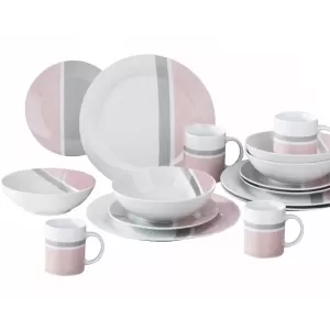 image of 16 Piece Blush Pink/Dove Grey Dinner Set