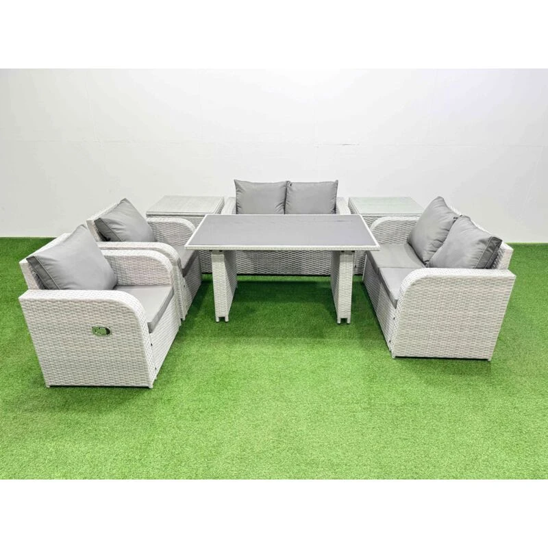 Image of Fimous Patio Garden Furniture Sets with Cushions 2 Side Tables 7 Pieces in Light Grey Light Grey Unisex