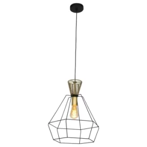 image of Lillehammer Wire Frame Pendant Ceiling Light Black Matt, Gold Matt