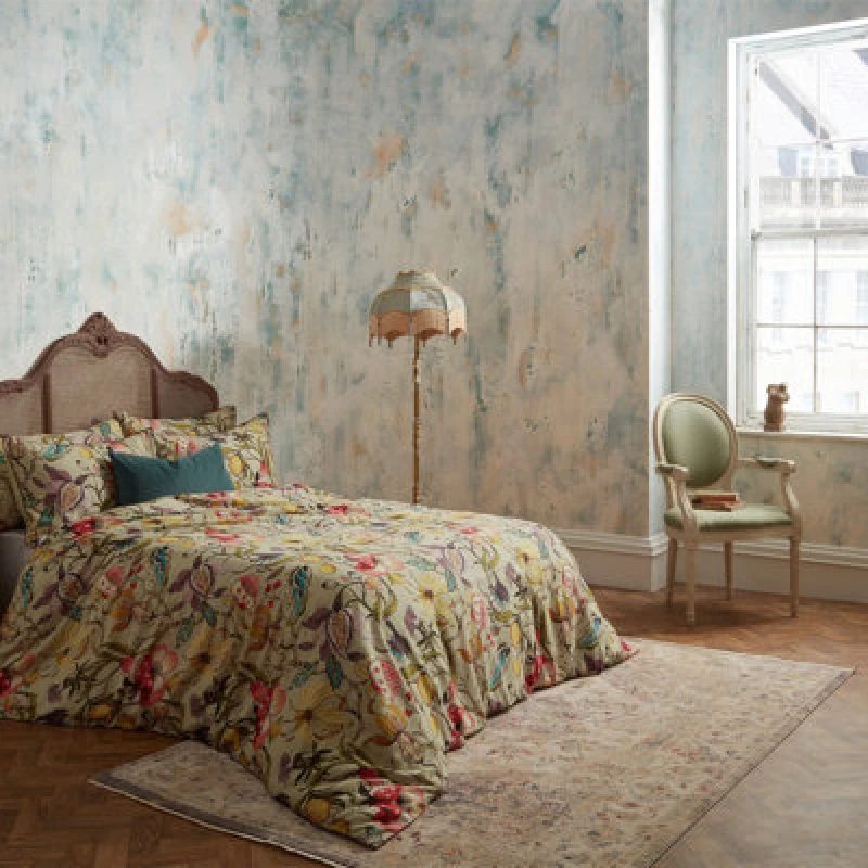 Image of Ew By Edinburgh Weavers Morton Floral Cotton Sateen Duvet Cover Set, King, Beige