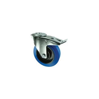 Image of Braked Swivel Plate 200MM Blue Rubber Tyre - Atlas Workholders