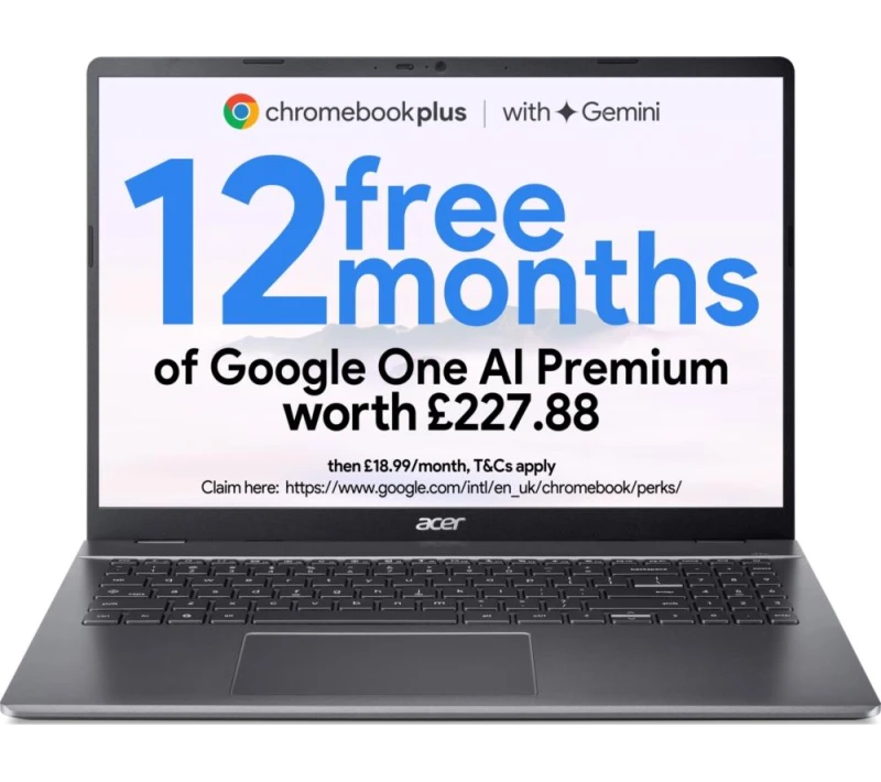 Image of ACER 516 16" Chromebook Plus - Intel Core i3, 128GB UFS, Grey, Silver/Grey 4711474373267