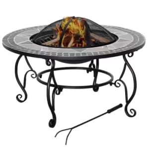 image of Outsunny Firepit Fire Bowl With Grill Spark Screen Cover Fire Poker Bonfire Patio - Black