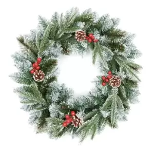 Image of Premier Decorations 50cm New Jersey Wreath Pvc Tips With Berries And Cone