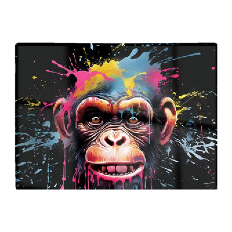 Image of Warren Reed Designer Multi Coloured Monkey Face Splashart Glass Chopping Board