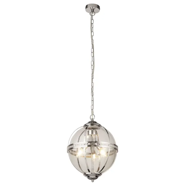 Image of Searchlight Coronet 3 Arm Glass Ceiling Pendant Light - Chrome