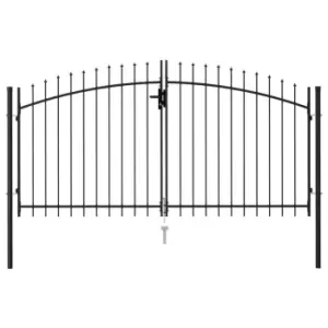 image of Vidaxl Fence Gate Double Door With Spike Top Steel 3X1.5 M Black