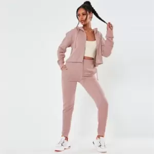 image of Missguided Coord Crop Zip Hoody Jogger Set - Pink