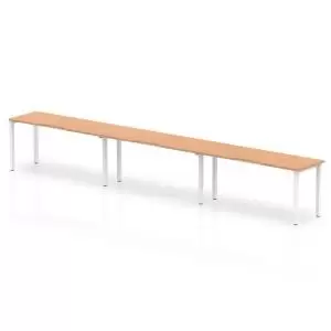 Image of Single White Frame Bench Desk 1600 Oak 3 Pod