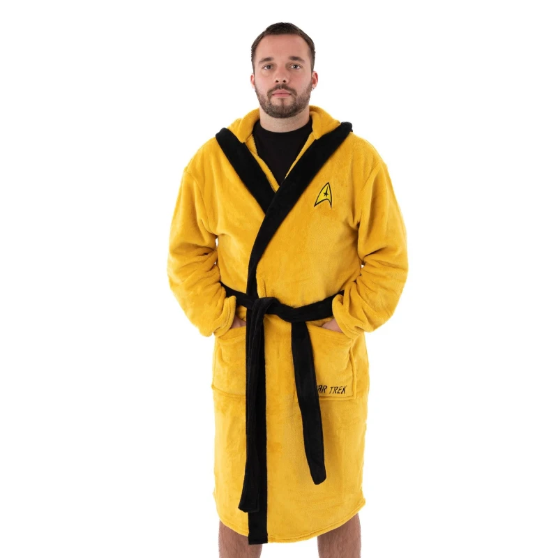 Image of Star Trek Star Trek Men Hooded Bathrobe in Yellow Size: Small Yellow S Male 5063203011230