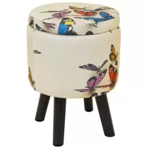 Image of Techstyle Butterfly Contemporary Retro Round Padded Storage Stool Cream / Multi