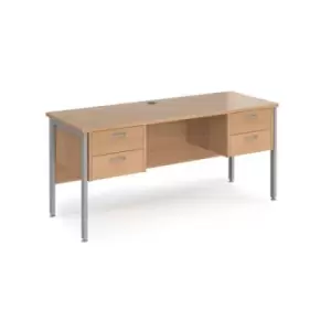 Image of Office Desk Rectangular Desk 1600mm With Double Pedestal Beech Top With Silver Frame 600mm Depth Maestro 25 MH616P22SB