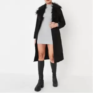 Image of Missguided Petite Faux Fur Collared Formal Coat - Black