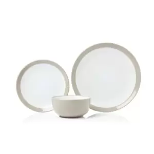 image of Sabichi 12 Piece Gloss Banded Stoneware Dinner Set - Putty