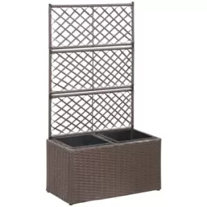 Image of Trellis Raised Bed with 2 Pots 58x30x107cm Poly Rattan Brown vidaXL - Brown