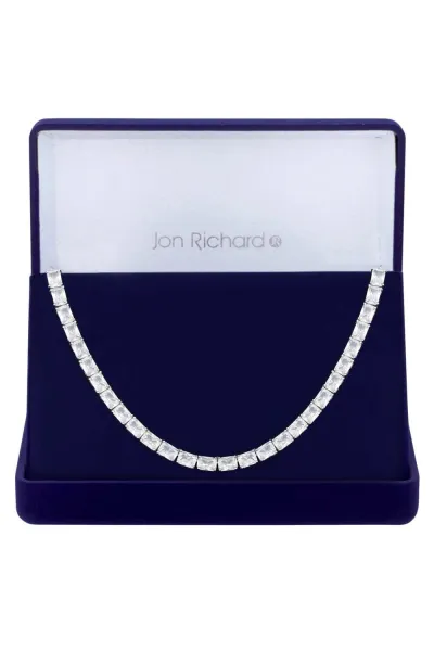 image of Rhodium Plated Cubic Zirconia Baguette Toggle Choker Necklace - Gift Boxed