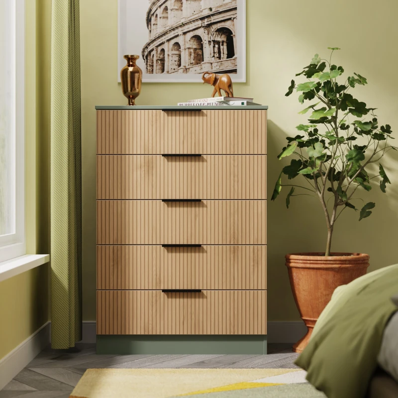 Image of Welcome Furniture Ready Assembled Java 5 Drawer Chest, Green JAV012SERG