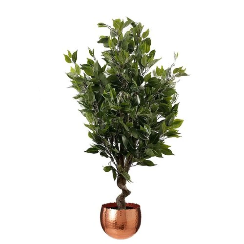 Image of Leaf 110cm Artificial Evergreen Twist Ficus Tree Copper Curve Planter