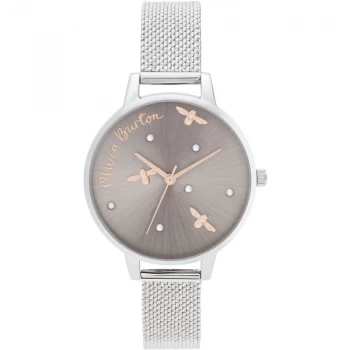 Image of Ladies Olivia Burton Pearl Detail Rose Gold & Silver Mesh Watch