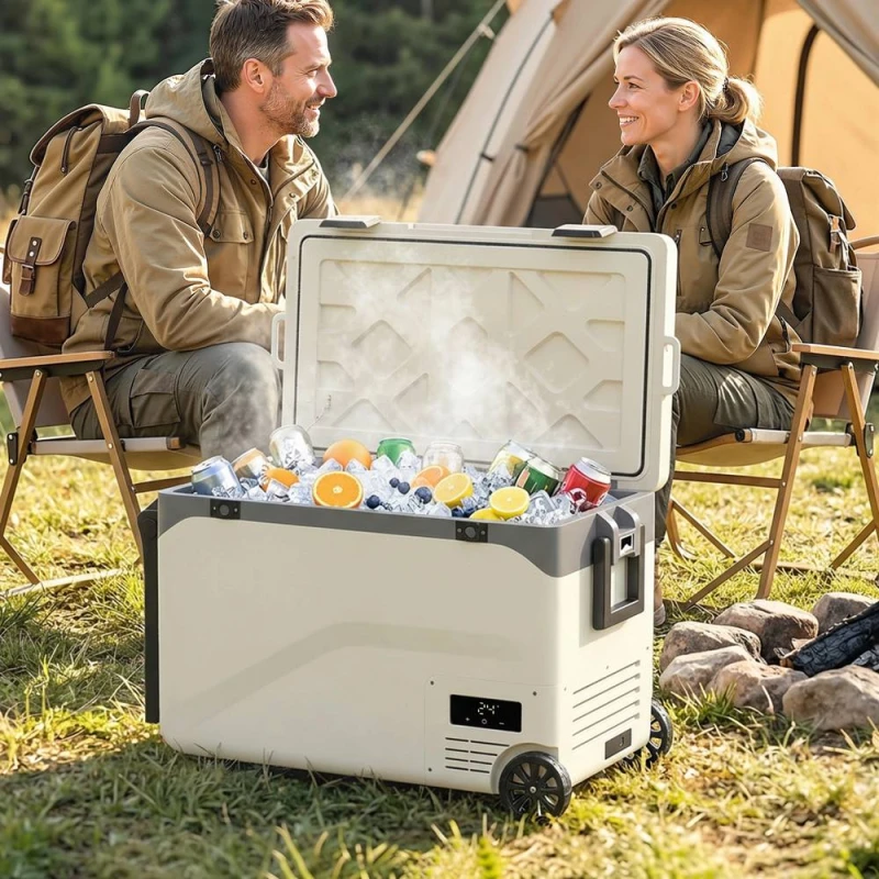Image of OUTSUNNY 42.5L Compressor Car Fridge Freezer, Camping Refrigerator in Cream Cream Unisex